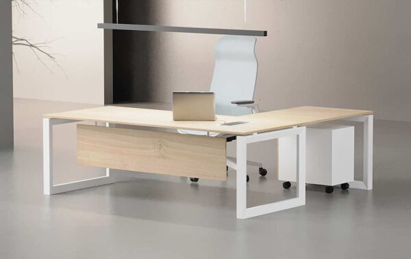 Nade L-Shaped Manager Desk with White Legs – Modern Office Desk for Executives