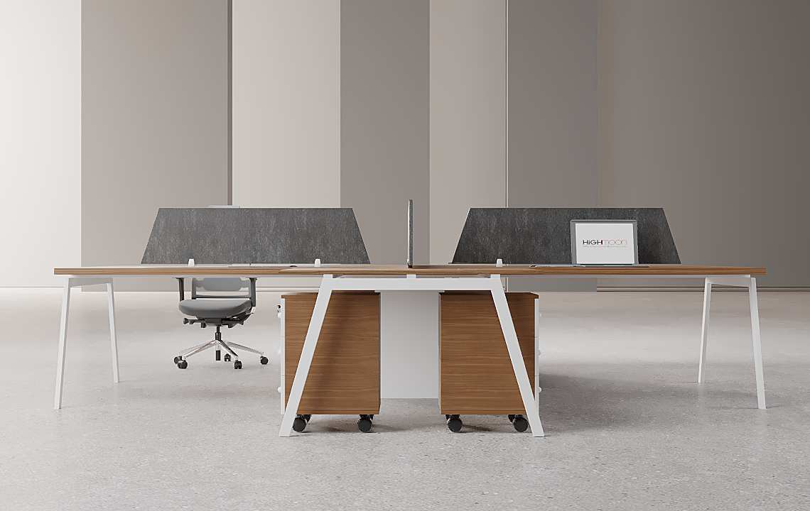 Orange 4 Cluster L Shaped Workstation