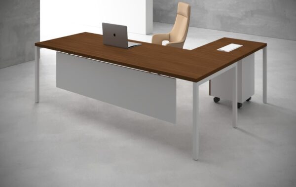 Tron L Shaped Executive Desk v2 Open Type White Leg