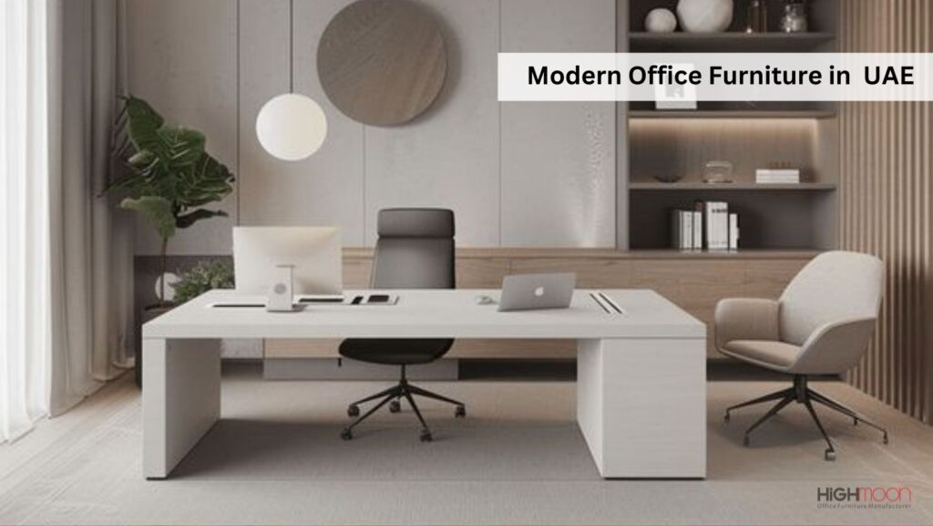 Modern office furniture in UAE, including stylish desks, ergonomic chairs, and custom-made pieces.