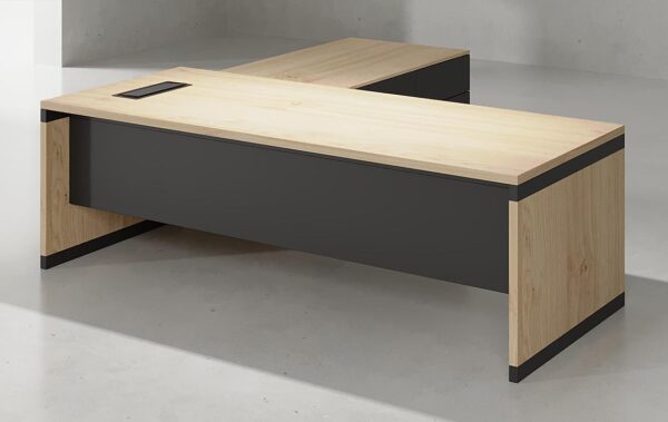 Enhance your workspace with the Vizo L Shaped Executive Desk Black Leg by Highmoon Office Furniture UAE.